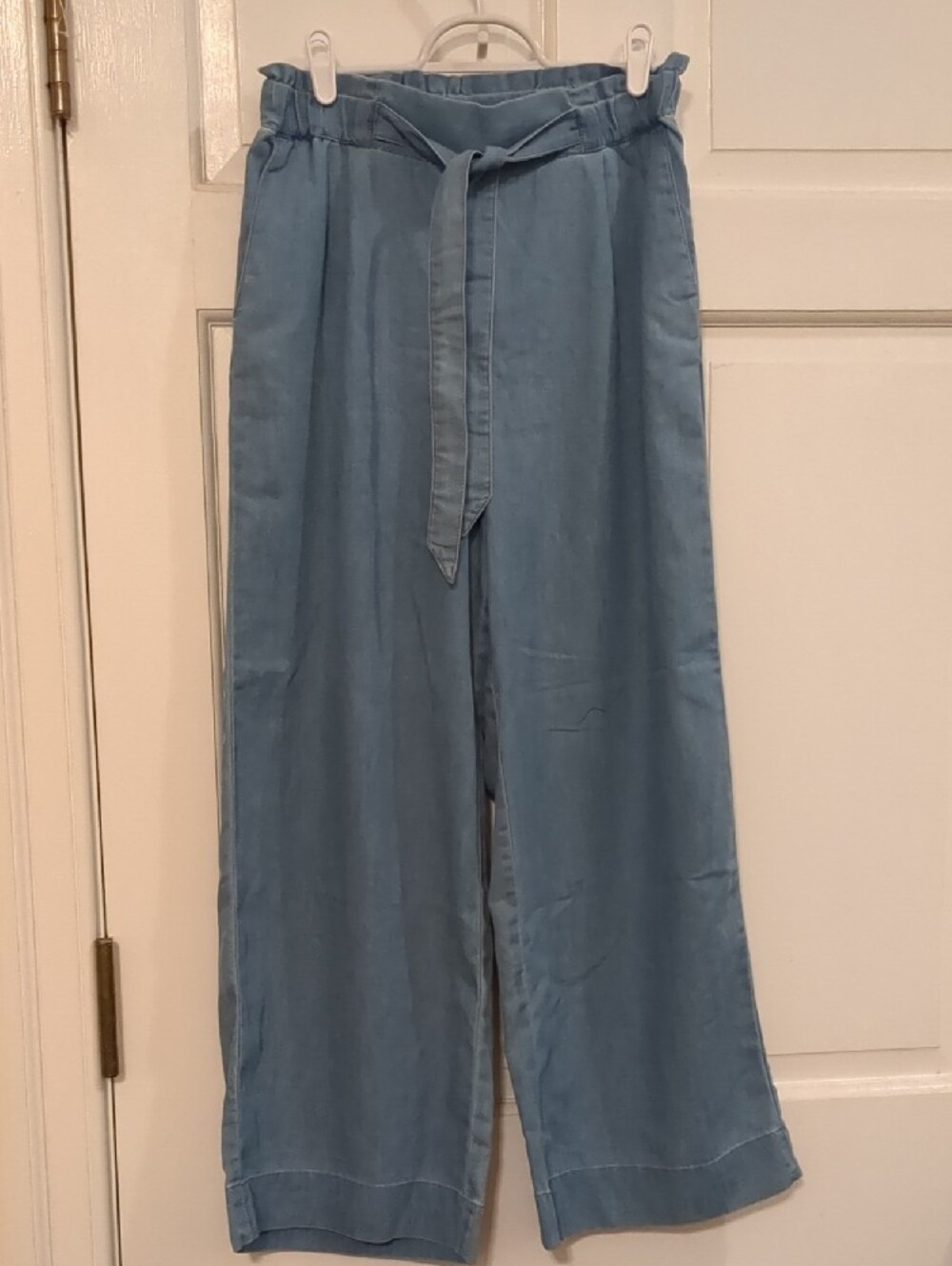 H&M Blue Paper Bag Denim Pants 4 Light Blue Tie-Waist Wide Leg